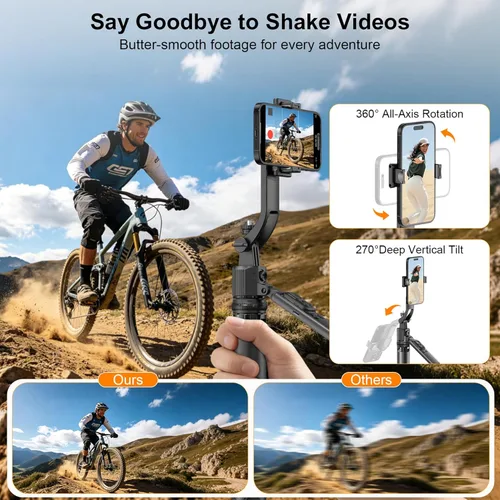 Vista 5 de 63" Tripod for iPhone with Light Remote, Detachable Phone Holder, Auto Face Tracking Tripod for Travel, Lightweight Selfie Stick Tripod for Video