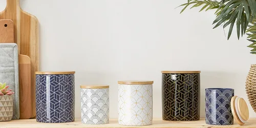 Vista 7 de DII - Juego de recipientes de cerámica para cocina, colección de azulejos florales, 3 piezas floral baldosa