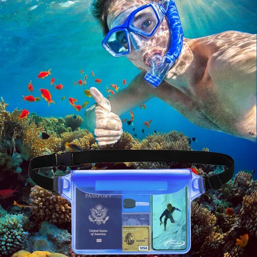 Vista 2 de AiRunTech Bolsa impermeable con correa para la cintura (paquete de 2) Accesorios de playa, la mejor manera de mantener tu teléfono y objetos