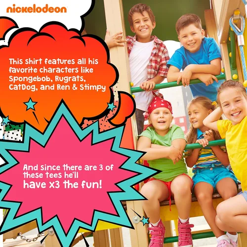 Vista 7 de Nickelodeon Spongebob or Rugrats 3 Pack Boy's Graphic Tees, Cute Short Sleeve T-Shirts for Boys Pack of 3