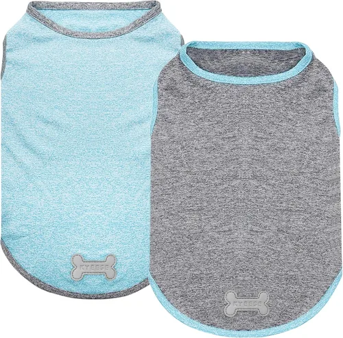 Vista 15 de KYEESE Paquete de 2 camisas para perro, protección solar, de secado rápido, suaves, elásticas para mascotas con etiqueta reflectante, camiseta sin