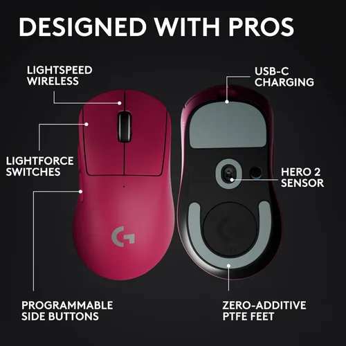 Vista 6 de Logitech G PRO X Superlight 2 Ratón Inalámbrico para Juegos, 60g Pro-Grade con 5 Botones Programables, Sensor de 44k DPI, Tasa de Reporte de 8kHz