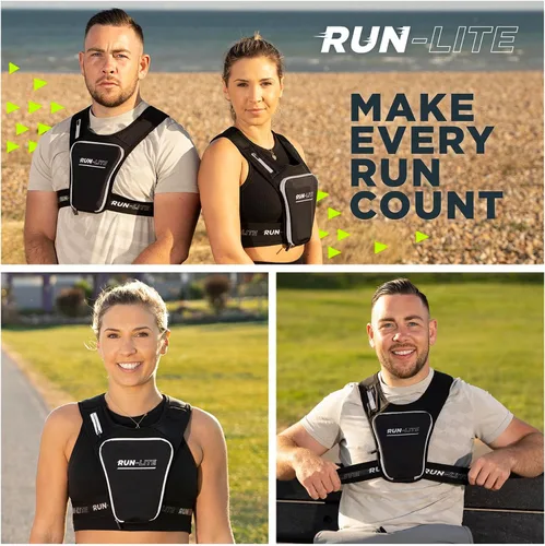 Vista 2 de Chaleco para correr con soporte para teléfono y bolsa impermeable – Cinturón ajustable para pecho de 28 a 44 pulgadas – Equipo reflectante con 2