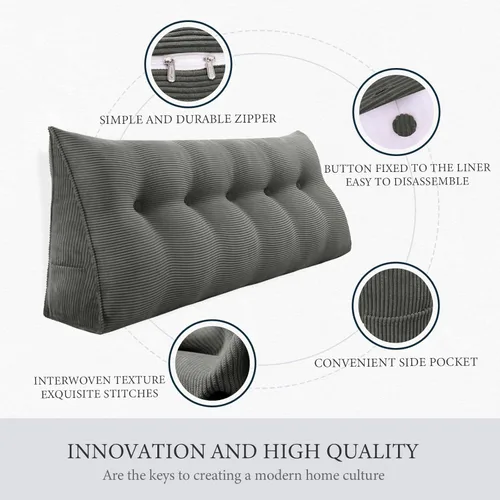 Vista 3 de Almohada de lectura triangular XXL con cabecera de cuña, extra grande, almohada de apoyo de espalda para sentarse en la cama, sofá cama, cojín