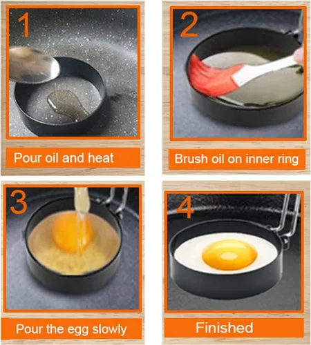 Vista 7 de Juego de olla de huevos de acero inoxidable, anillo de tortilla de 8 pulgadas, anillo para panqueques de 6 pulgadas, anillo de huevo de plancha de 4
