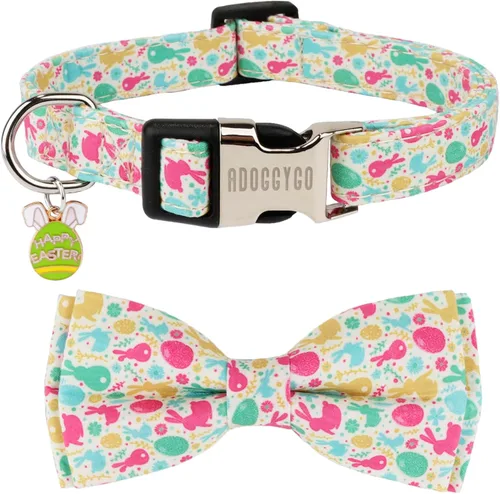Vista 11 de ADOGGYGO Collar de perro floral con lazo, hebilla de metal, collar ajustable con lazo floral de rosa roja para perros extra pequeños (XS)