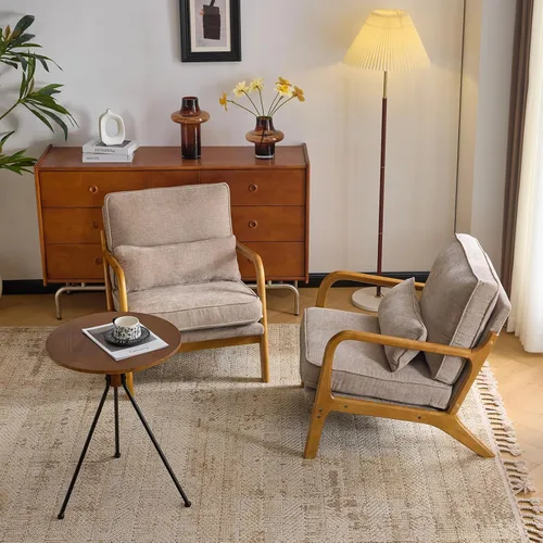 Vista 15 de VINGLI Silla de Acento Moderna de Chenilla de Mediados de Siglo, Linda Silla de Lectura con Brazos con Cojín y Almohada Lumbar y Marco de Madera