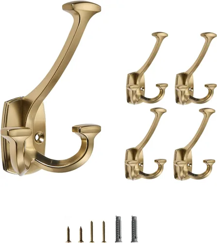 Vista 21 de Ganchos de Bronce Champán Grandes Montados en la Pared, Decorativos, de Acabado Sólido, de Doble Cara, Resistente, para Colgar Abrigos, Batas