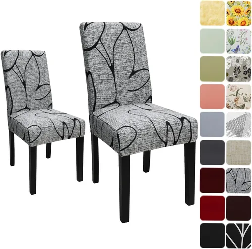 Vista 81 de Fundas para sillas de comedor, juego de 2 fundas, con patrón elástico Parsons, de elastano, extraíbles y lavables, protector para sillas de cocina
