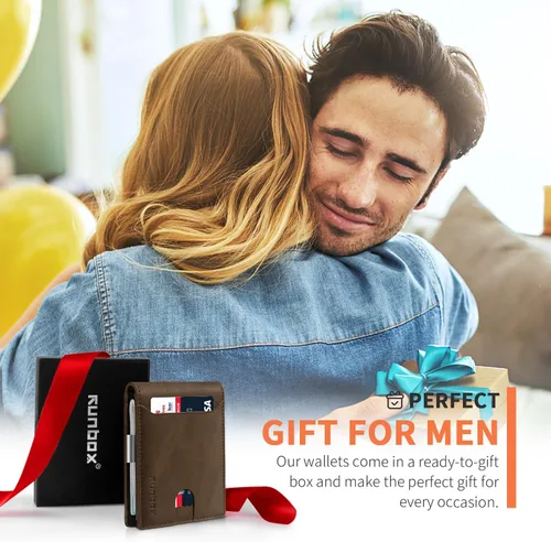 Vista 141 de RUNBOX - Carteras delgadas para hombre, cartera de piel con pinza para el dinero, cartera de bolsillo frontal con bloqueo RFID, tarjetero