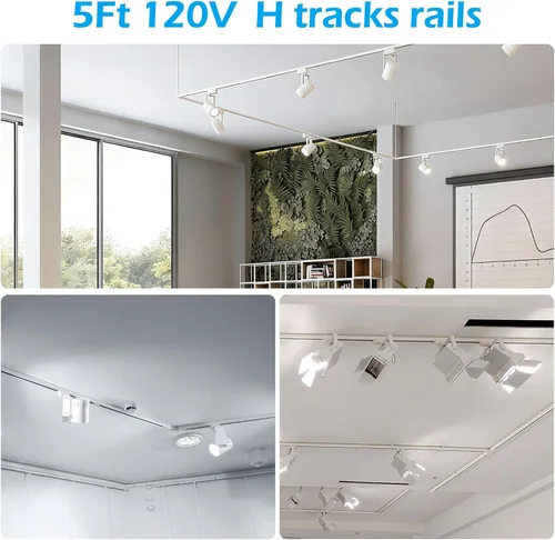 Vista 6 de H Kit de rieles de iluminación de riel de 120 V, 3.3 pies, 3 cables, circuito único tipo H con tapas finales y conector de alimentación de extremo