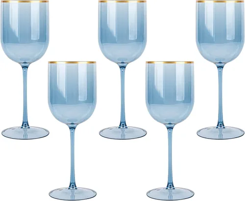 Vista 9 de PLASTICPRO Juego de 5 copas de vino de plástico con borde dorado, elegantes copas de vino de plástico duro en tallo de 12 onzas