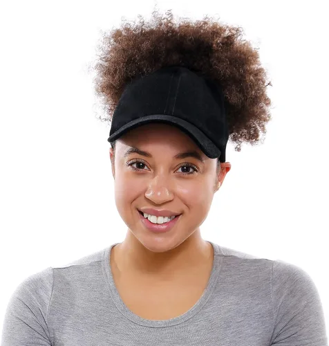 Vista 5 de Beautifully Warm Gorro de béisbol con forro de satén para mujer, sombrero de cola de caballo para cabello natural rizado, gorra sin espalda, gorra