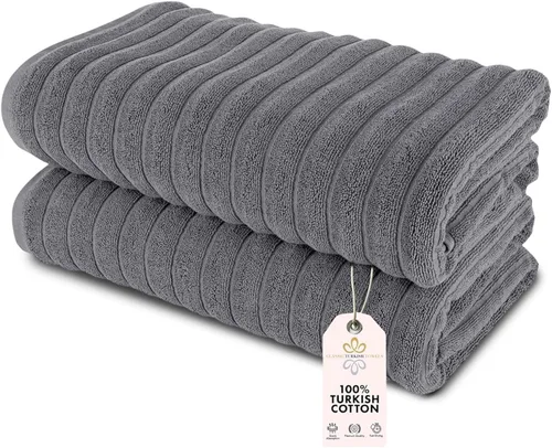 Vista 20 de Classic Turkish Towels - Juego de 6 toallas de lujo de la colección Brampton acanaladas de 100% algodón turco, de secado rápido, suaves y Platino