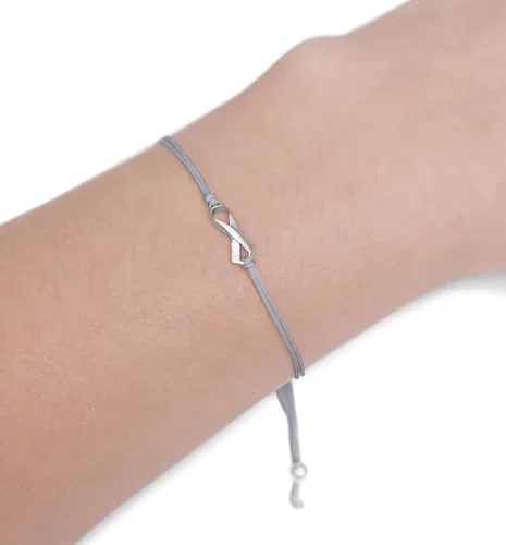 Gray Thread Friendship Support Bracelet, Small Handmade Sterling Silver Ribbon Shaped Charm. Aware for Brain Tumor Cancer, Parkinson's, Aphasia.