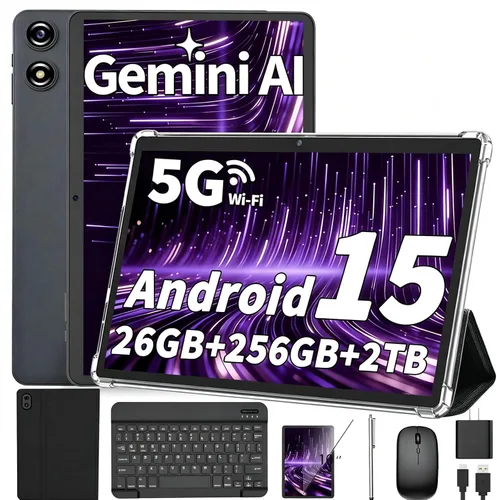 Tablet Android de 10 pulgadas, tableta Android 16 2026 con teclado, 26 GB+256 GB (expansión de 2 TB), tableta Gemini AI con 8 núcleos, 8000 mAh Negro