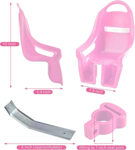 Vista 5 de Asiento de bicicleta de muñeca para niñas, silla de muñeca de bicicleta para bicicletas de 12 a 20 pulgadas, se adapta a muñecas American Girl, rosa