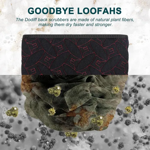 Vista 5 de Exfoliante de espalda para uso en la ducha, lavadora de espalda de 38.5 pulgadas con asas, exfoliante corporal de doble cara para limpieza diaria