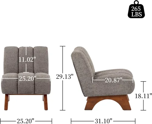 Vista 17 de Art Leon Silla decorativa moderna, sofá modular de tela sherpa, silla individual sin brazos con patas de madera para sala de estar, dormitorio, verde