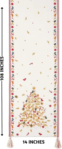 Vista 8 de Folkulture Caminos de mesa navideños de 108 pulgadas de largo para decoración temática navideña, camino de estilo rústico bohemio para decoración