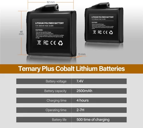 Vista 5 de Baterías recargables de iones de litio de 7.4 V 2500 MAH/3000 MAH para guantes térmicos (2 unidades incluidas)