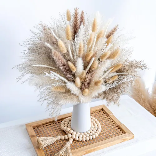 Vista 15 de 300PCS Hierba de Pampas Seca Natural Decoración del Hogar Boho Ramo Phragmites Ramo de Flores Secas para Arreglos Florales de Boda Decoraciones