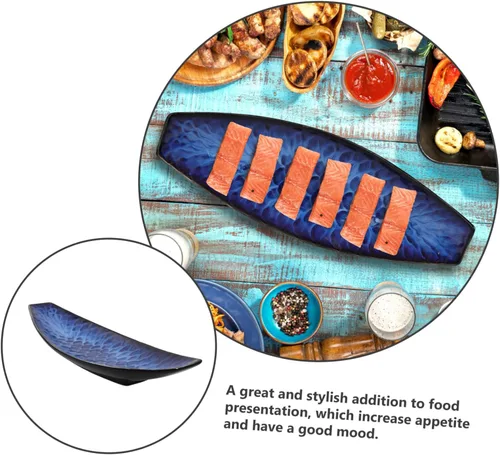 Vista 8 de Cabilock 1 plato de barco Sashimi, bandeja de aperitivos, bandeja para servir alimentos, decoración de alimentos, juego de platos de vidrio, placa