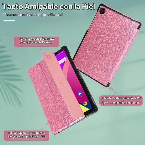 Vista 4 de Caweet Funda para TCL Tab 8 LE 9137W/WiFi 9132X/SE 6048E/Plus 9138S, rosa brillante Rosa (Glitter Pink)