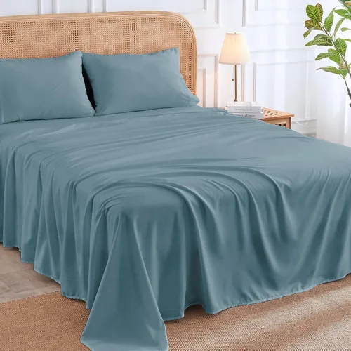 Vista 6 de HUXMEYSON Juego de sábanas y fundas de almohada de lujo para hotel, 4 piezas, ultra suaves y refrescantes, bolsillos profundos de 16 pulgadas, a