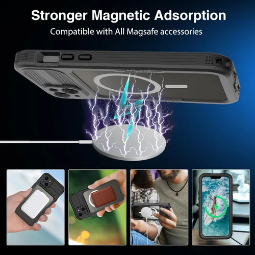 Vista 5 de Funda impermeable para iPhone 15, protector de pantalla integrado, a prueba de golpes, a prueba de nieve, a prueba de polvo, funda protectora