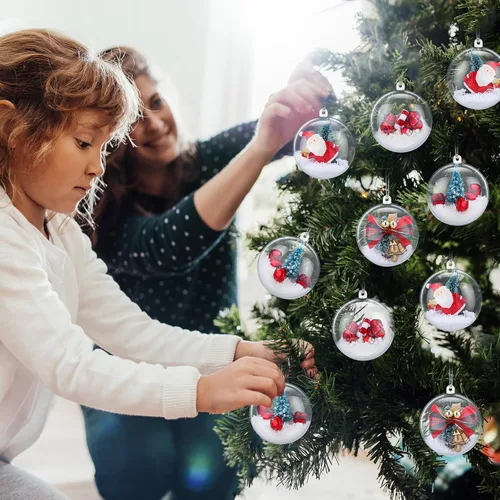 Vista 3 de Macarrie 150 bolas de adorno transparentes rellenables de Navidad de 2.36 pulgadas, de plástico transparente, para manualidades, adornos colgantes