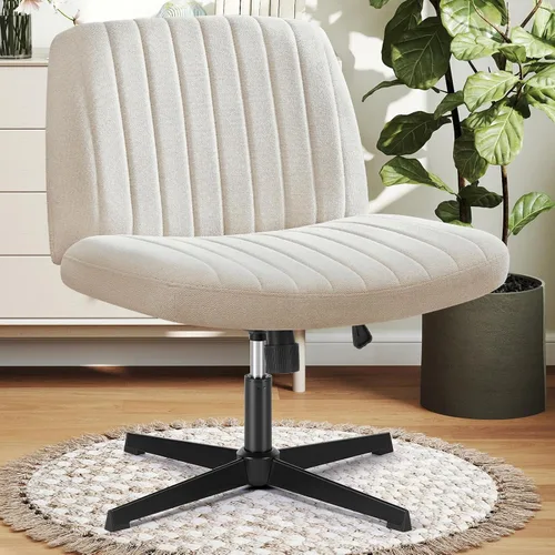 Vista 13 de DUMOS Criss Cross Chair with Wheels, Wide Cross Legged Office Desk Vanity Chairs, Fabric Armless Adjustable Swivel Chairs for Home Computer Task