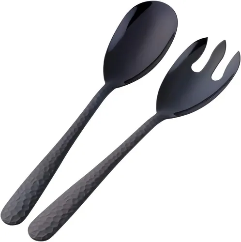 Vista 11 de Juego de cuchara y tenedor de ensalada, servidor de ensalada de acero inoxidable de 12 pulgadas, utensilios de servir rojo mágico, paquete de 2