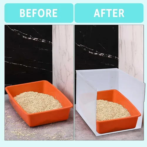 Vista 6 de 1 pieza Caja de arena para gatos, Cubierta de caja de arena con protectores contra orines de lados altos, Protector contra salpicaduras para caja