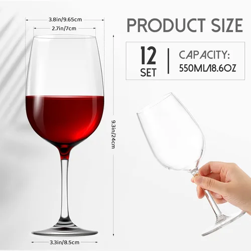 Vista 2 de Juego de 12 copas de vino acrílicas irrompibles con tallo, copas de vino de plástico de 19 onzas, copas de vino reutilizables transparentes sin BPA