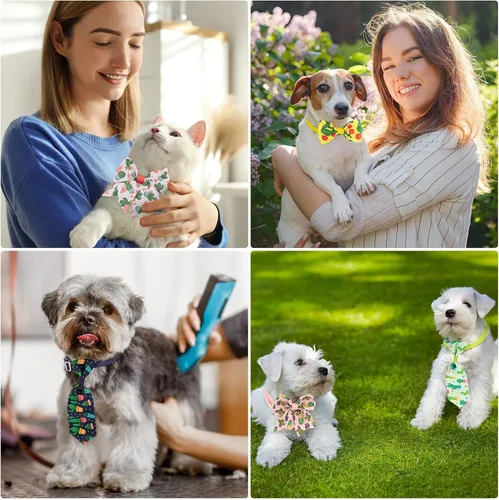 Vista 4 de Reginary El juego de 100 piezas de collar de corbatín para perro incluye 40 corbatas para perros y 30 corbatines para cachorros, 30 flores