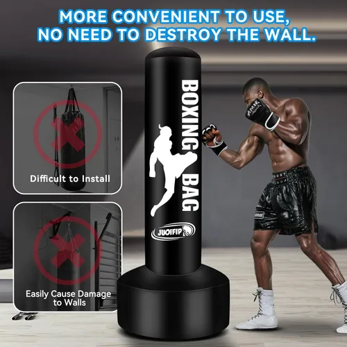 Vista 4 de Saco de boxeo de pie de 69 pulgadas para adultos, bolsa pesada, equipo de boxeo, bolsa de patada, bolsa inflable con soporte para entrenamiento