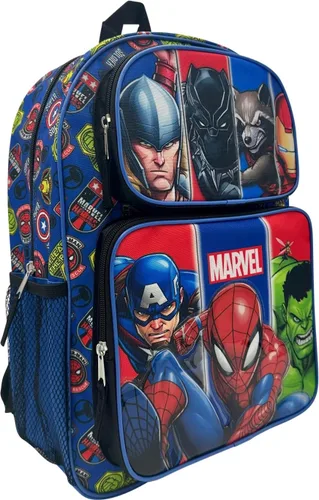 Vista 2 de Marvel Superheroes - Mochila escolar con licencia de 16 pulgadas para niños, Vengadores Negro-azul, Mochilas de carga