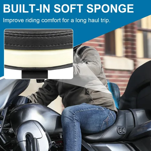 Vista 4 de Respaldo ajustable para conductor con barra de pasajero desmontable y almohadilla personalizada compatible con modelos Harley Touring de 1997-2024