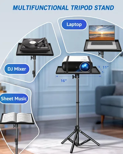Vista 4 de Lusweimi Trípode de soporte para proyector, soporte de computadora portátil ajustable de 56 pulgadas de altura con bandeja de 16 x 11 pulgadas