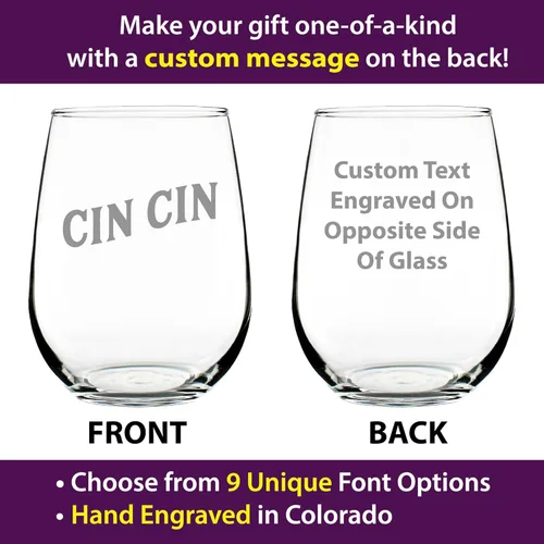 Vista 2 de Custom Cin Cin Italian Cheers - Personalized Stemless Wine Glass - Unique Italy Themed Gifts or Party Decor - Large 17 Ounce - Customized Wine Glass