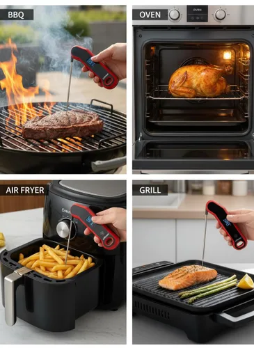 Vista 4 de Termómetro digital de lectura instantánea para carne, con rotación automática, pantalla LCD grande y modo de suspensión, precisión de ±0.5 °F