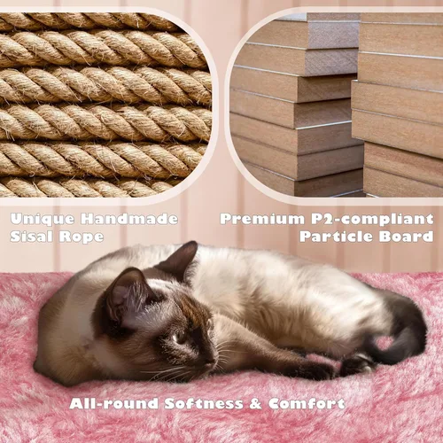 Vista 7 de Yaheetech Torre de árbol para gatos de 54 pulgadas, árbol de varios niveles para gatos de interior con postes rascadores, bolas colgantes, casa