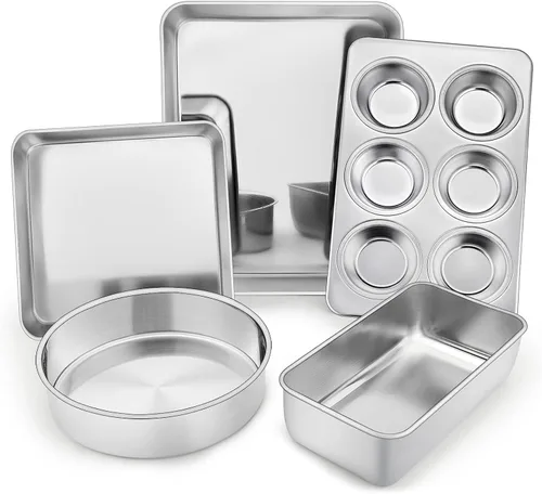 TeamFar Juego de utensilios para hornear, tostadora de acero inoxidable, moldes para hornear para hornear, molde para pasteles cuadrados/redondos,