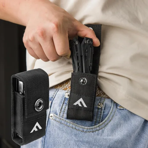 Vista 6 de FLISSA Multiherramienta de acero inoxidable 16 en 1, regalos para hombres, multiherramienta EDC con cuchillo de bolsillo, alicates, clip