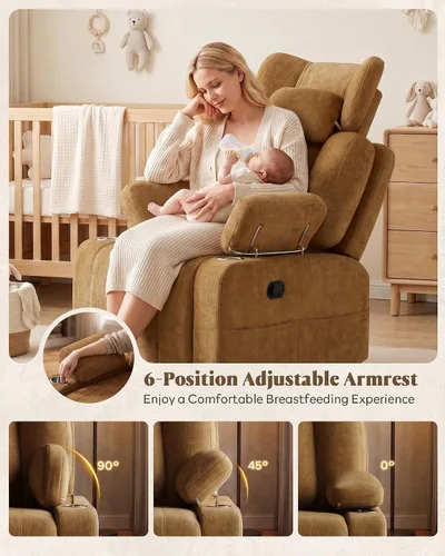Vista 4 de Silla mecedora para guardería con reposabrazos ajustable, reposacabezas Marrón