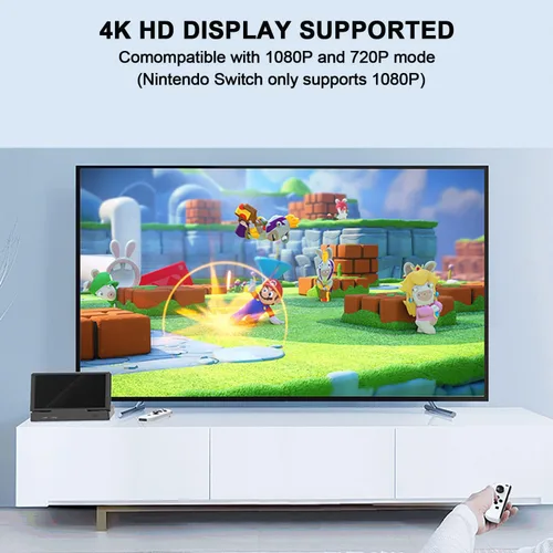 Vista 3 de Estación de acoplamiento de TV para Nintendo SwitchSwitch OLED, base de TV portátil con HDMI 4K USB 3.0, puertos de carga USB C de repuesto