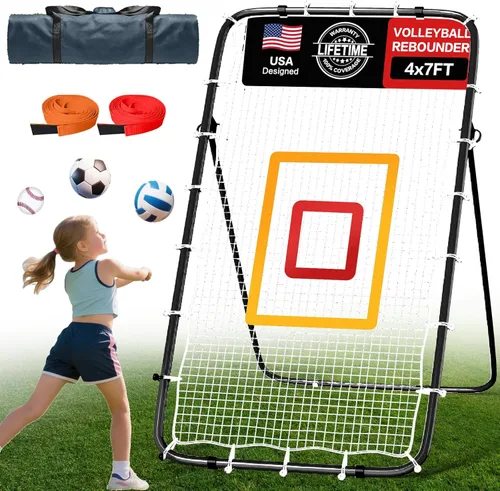 Vista 12 de Red de rebote para voleibol de 7x4 pies, red de rebote ajustable de 5 ángulos para practicar zambullidas, posicionamiento, clavado