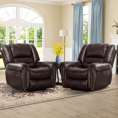 Vista 15 de CANMOV Silla reclinable de cuero, silla reclinable manual clásica y tradicional con cómodos brazos y respaldo, sofá individual para sala de estar