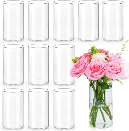 Vista 11 de UPBUD 12 piezas de jarrones cilíndricos de vidrio para centros de mesa Jarrón de flores alto de 10 pulgadas para decoraciones de boda, portavelas